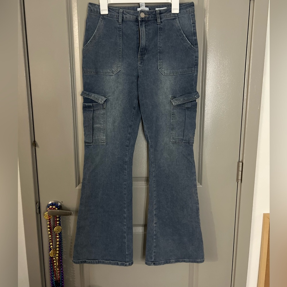 Forever 21 premium high rise cargo jeans